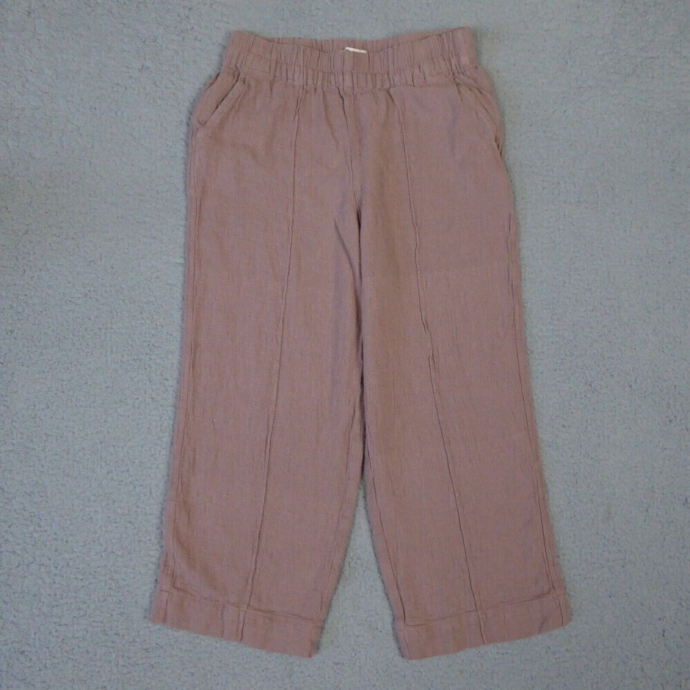 Madewell Pants Women's Small Pink Pull-On High-Rise Straight Linen Blend NF097